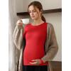 imageOQQ Womens Maternity Shirts Crew Neck Maternity Top Long Sleeve Casual Tee Side Ruched Pregnancy ClothesRed