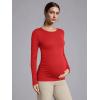 imageOQQ Womens Maternity Shirts Crew Neck Maternity Top Long Sleeve Casual Tee Side Ruched Pregnancy ClothesRed