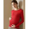 imageOQQ Womens Maternity Shirts Crew Neck Maternity Top Long Sleeve Casual Tee Side Ruched Pregnancy ClothesRed