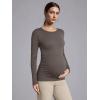 imageOQQ Womens Maternity Shirts Crew Neck Maternity Top Long Sleeve Casual Tee Side Ruched Pregnancy ClothesTea Leaf