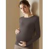 imageOQQ Womens Maternity Shirts Crew Neck Maternity Top Long Sleeve Casual Tee Side Ruched Pregnancy ClothesTea Leaf