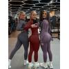 imageOQQ Workout Leggings for Women Seamless Scrunch Tights Tummy Control Impact Girl Activewear Yoga Pants Grape Purple