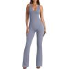 imageOQQ Jumpsuits for Women Fall Winter Halterneck Sleeveless LaceTrim Flared JumpsuitBlues
