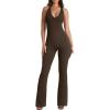 imageOQQ Jumpsuits for Women Fall Winter Halterneck Sleeveless LaceTrim Flared JumpsuitDarkbrown