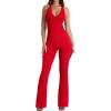 imageOQQ Jumpsuits for Women Fall Winter Halterneck Sleeveless LaceTrim Flared JumpsuitRed
