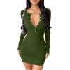 imageOQQ Long Sleeve Mini Dress Women Ribbed Tummy Control Club Party Dresses 2025 Fall Winter StapleArmygreen