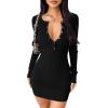 imageOQQ Long Sleeve Mini Dress Women Ribbed Tummy Control Club Party Dresses 2025 Fall Winter StapleBlack