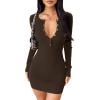 imageOQQ Long Sleeve Mini Dress Women Ribbed Tummy Control Club Party Dresses 2025 Fall Winter StapleDarkbrown