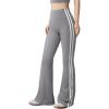 imageOQQ Pants for Women Soft Active High Waist Yoga Leggings Stripes Flared TrousersSmoke Grey