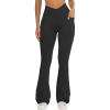 imageOQQ Women Pants Soft Active High Waist Crossover Flared Trousers with PocketsBlack