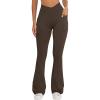 imageOQQ Women Pants Soft Active High Waist Crossover Flared Trousers with PocketsDarkbrown