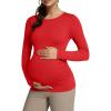 imageOQQ Womens Maternity Shirts Crew Neck Maternity Top Long Sleeve Casual Tee Side Ruched Pregnancy ClothesRed