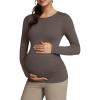 imageOQQ Womens Maternity Shirts Crew Neck Maternity Top Long Sleeve Casual Tee Side Ruched Pregnancy ClothesTea Leaf