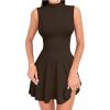 imageOQQ Womens Mini Dress Sleeveless Mock Neck Club Party Aline DressesDarkbrown