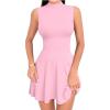imageOQQ Womens Mini Dress Sleeveless Mock Neck Club Party Aline DressesPink Cherry Blossom
