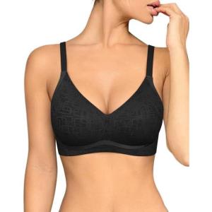 imageOQQ Womens Everyday Bra No Underwire Comfort Push Up Bras V Neck Soft Wireless Full Coverage BraBlack