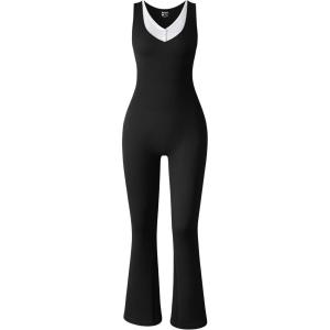 imageOQQ Womens Jumpsuits V Neck Basic Sleeveless Stretch ClassicFit Sexy Long Pants Rompers 2025Black