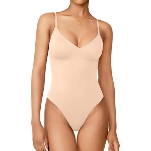 imageOQQ Womens Shapewear Bodysuit Tummy Control Body Shaper Seamless Body SuitNude