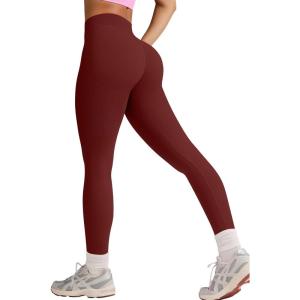 imageOQQ Workout Leggings for Women Seamless Scrunch Tights Tummy Control Impact Girl Activewear Yoga Pants Angora Red