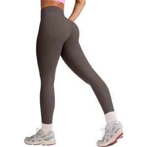 imageOQQ Workout Leggings for Women Seamless Scrunch Tights Tummy Control Impact Girl Activewear Yoga Pants Tea Leaf