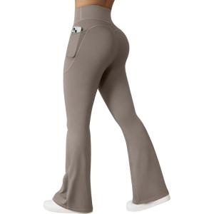 imageOQQ Yoga Pants Women High Waist Butt Lifting Casual Soft Leg Flared Bottoms with PocketsGrey