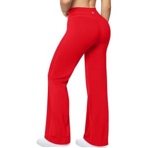 imageOQQ Yoga Pants Women High Waist Casual Soft Crossover Straight LegRed