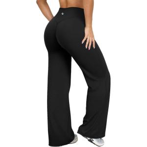 imageOQQ Yoga Pants Women High Waist Stretch Casual Soft Straight Leg BottomsBlack