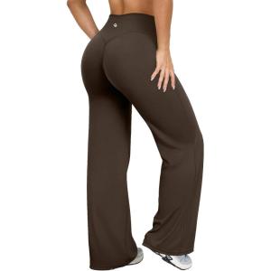 imageOQQ Yoga Pants Women High Waist Stretch Casual Soft Straight Leg BottomsDarkbrown