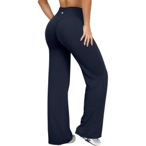 imageOQQ Yoga Pants Women High Waist Stretch Casual Soft Straight Leg BottomsNavy Blue