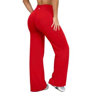 imageOQQ Yoga Pants Women High Waist Stretch Casual Soft Straight Leg BottomsRed