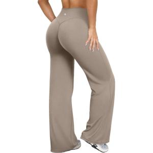 imageOQQ Yoga Pants Women High Waist Stretch Casual Soft Straight Leg BottomsTaupe