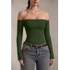 imageOQQ Bodysuits Womens OffShoulder Long Sleeve Seamless Shapewear TopsArmygreen