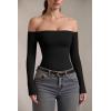 imageOQQ Bodysuits Womens OffShoulder Long Sleeve Seamless Shapewear TopsBlack