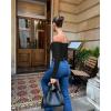 imageOQQ Bodysuits Womens OffShoulder Long Sleeve Seamless Shapewear TopsBlack