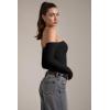 imageOQQ Bodysuits Womens OffShoulder Long Sleeve Seamless Shapewear TopsBlack