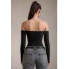 imageOQQ Bodysuits Womens OffShoulder Long Sleeve Seamless Shapewear TopsBlack