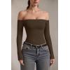 imageOQQ Bodysuits Womens OffShoulder Long Sleeve Seamless Shapewear TopsDarkbrown