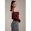imageOQQ Bodysuits Womens OffShoulder Long Sleeve Seamless Shapewear TopsDarkred