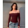 imageOQQ Bodysuits Womens OffShoulder Long Sleeve Seamless Shapewear TopsDarkred
