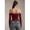 imageOQQ Bodysuits Womens OffShoulder Long Sleeve Seamless Shapewear TopsDarkred