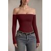 imageOQQ Bodysuits Womens OffShoulder Long Sleeve Seamless Shapewear TopsDarkred