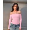 imageOQQ Bodysuits Womens OffShoulder Long Sleeve Seamless Shapewear TopsPink Cherry Blossom