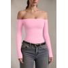 imageOQQ Bodysuits Womens OffShoulder Long Sleeve Seamless Shapewear TopsPink Cherry Blossom