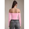 imageOQQ Bodysuits Womens OffShoulder Long Sleeve Seamless Shapewear TopsPink Cherry Blossom