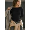 imageOQQ Bodysuits for Women Boatneck Long Sleeve Basic Stretch ClassicFit Tops Sexy BodysuitBlack