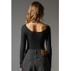 imageOQQ Bodysuits for Women Boatneck Long Sleeve Basic Stretch ClassicFit Tops Sexy BodysuitBlack