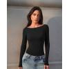 imageOQQ Bodysuits for Women Boatneck Long Sleeve Basic Stretch ClassicFit Tops Sexy BodysuitBlack