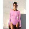 imageOQQ Bodysuits for Women Boatneck Long Sleeve Basic Stretch ClassicFit Tops Sexy BodysuitPink