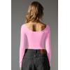 imageOQQ Bodysuits for Women Boatneck Long Sleeve Basic Stretch ClassicFit Tops Sexy BodysuitPink