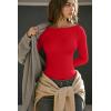 imageOQQ Bodysuits for Women Boatneck Long Sleeve Basic Stretch ClassicFit Tops Sexy BodysuitRed